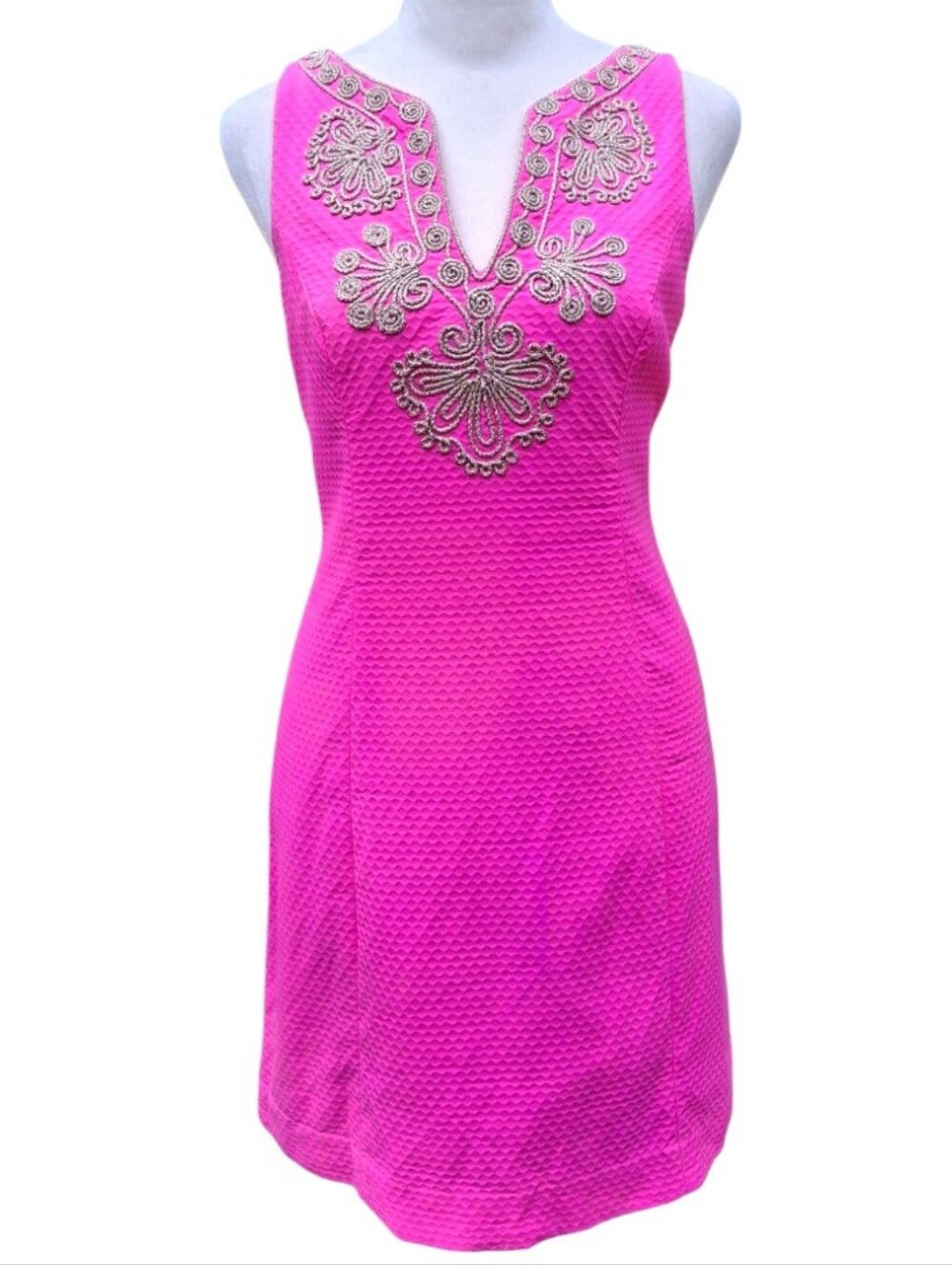Lilly Pulitzer Gabby Shift Dress Pop Pink Metallic Gold Embroidery Size 0 - Picture 3 of 15